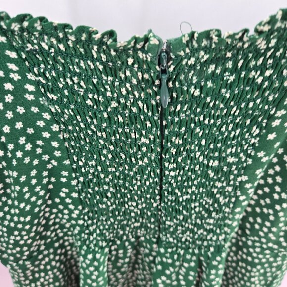 Reformation Green White Flowers Back Zipper Ruching Mini Dress Size 2 - Picture 9 of 15